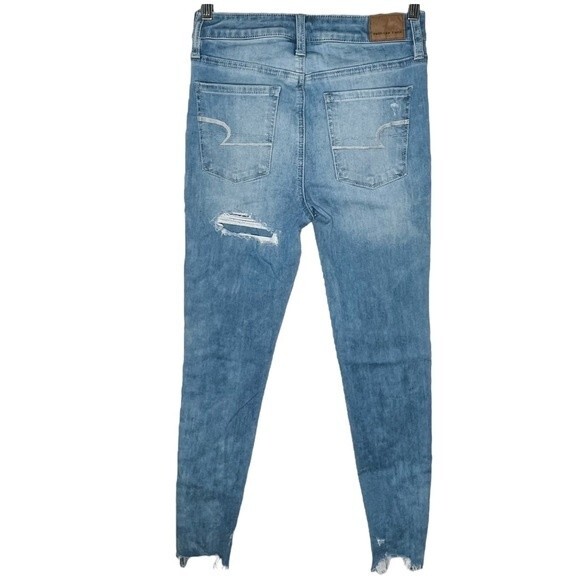 American Eagle Jeans Super Hi-Rise Jegging sz 2 * Light Wash Distressed Jeans AE - Picture 2 of 9